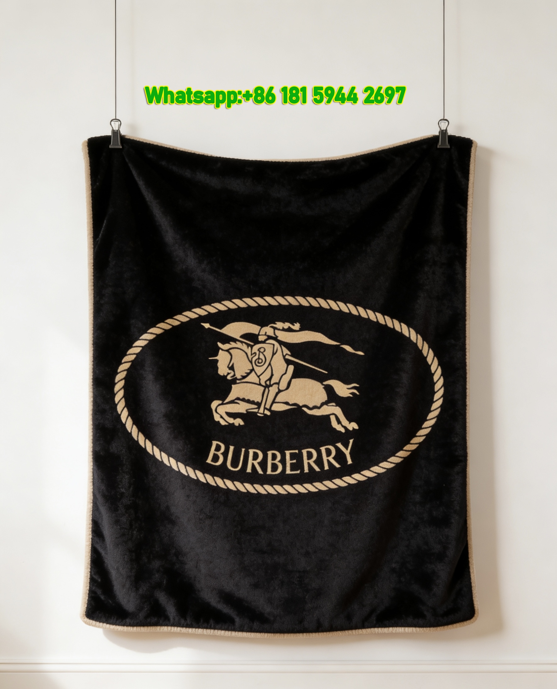 Burberry Equestrian Knight Rope Border Flannel Sofa Throw Blanket B025